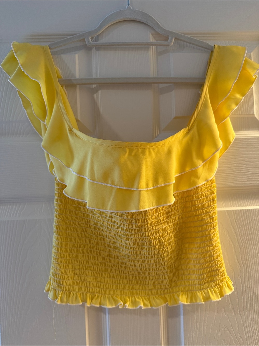Likely Yellow Ruffle Smocked Crop Top